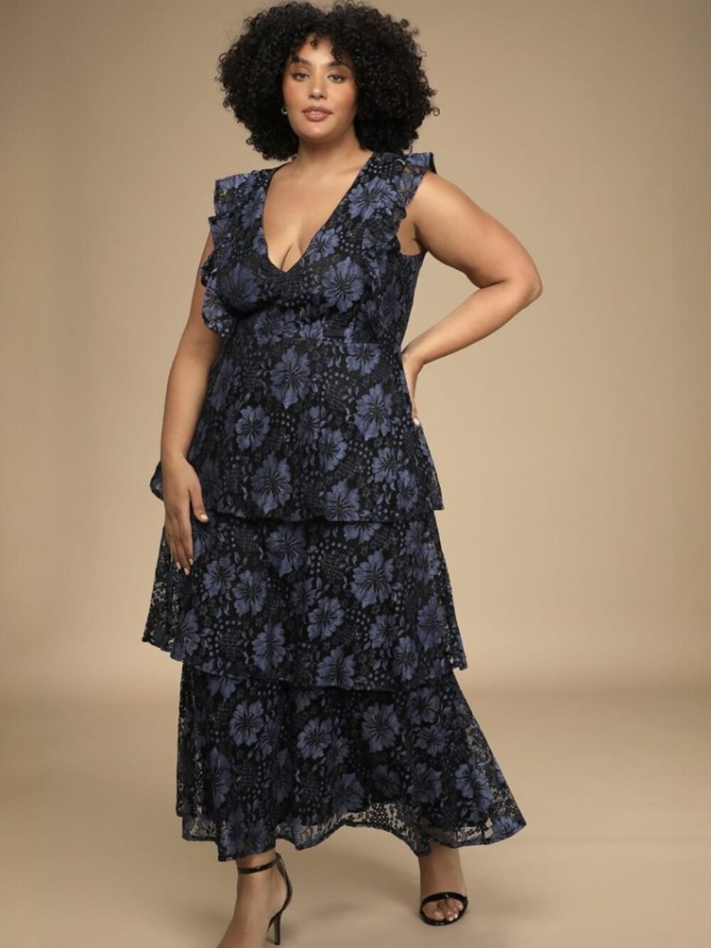 Lulus Molinetto Navy Blue Lace Ruffled Tiered Sleeveless Maxi Dress NWT - Picture 7 of 16